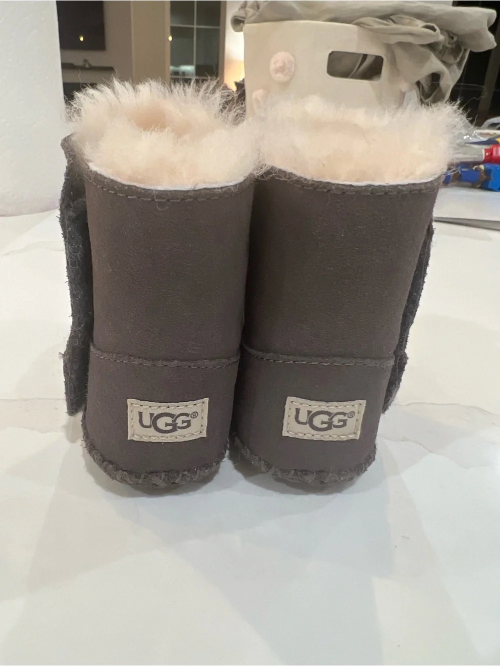 UGG Toddler Cozy Sheepskin Slip-On Booties in Charcoal and Cream